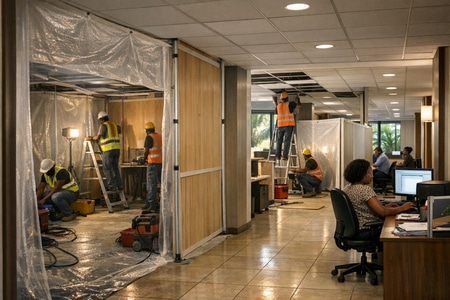 Travaux en site occupé dans des locaux professionnels en Martinique avec phasage de chantier