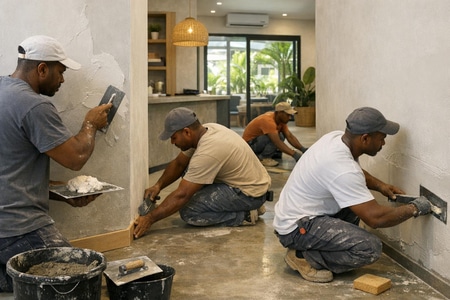 Finitions de maçonnerie en Martinique dans des locaux professionnels réalisées par entreprise multi-corps d’état