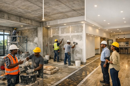 Phasage de chantier pour finitions de maçonnerie en locaux professionnels en Martinique
