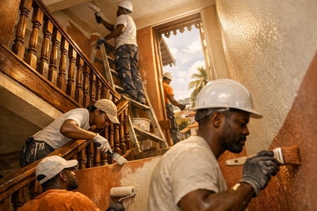 Renovation peinture parties communes immeuble collectif Martinique par entreprise generale