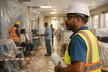 Pilote chantier Martinique renovation locaux professionnels en site occupe taille medium