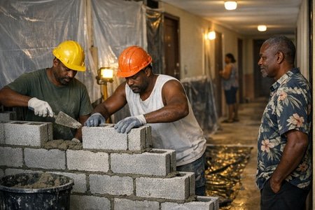 Travaux de mur en parpaing en Martinique en site occupé dans un immeuble collectif